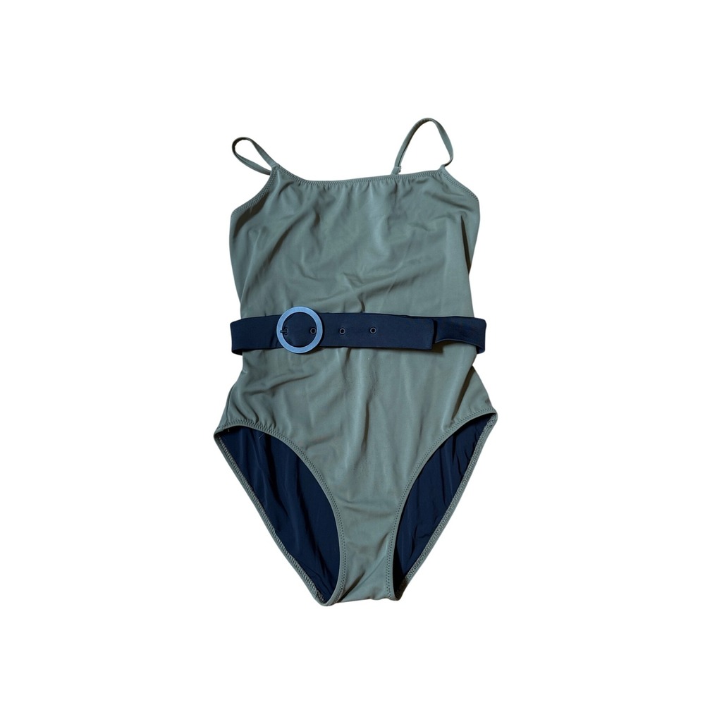 Solid & Striped One Piece Swimsuit Women Olive Green Belted SIZE M - Picture 1 of 7